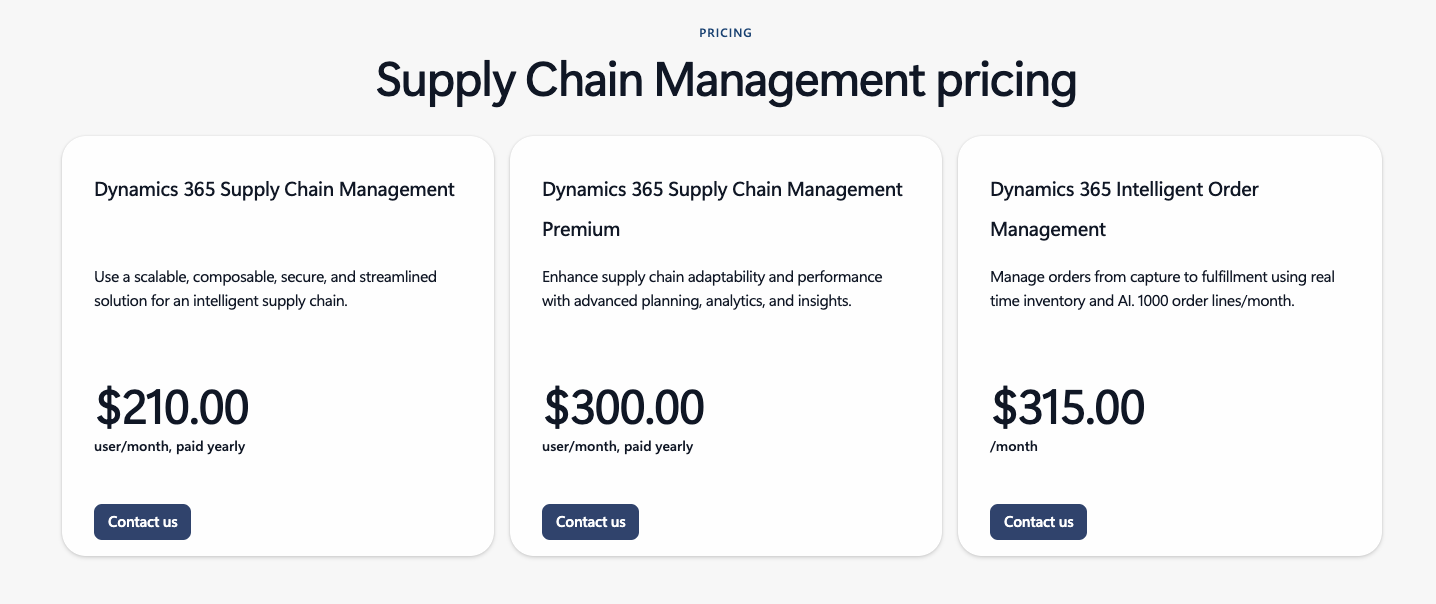 Microsoft Dynamics supply chain management pricing