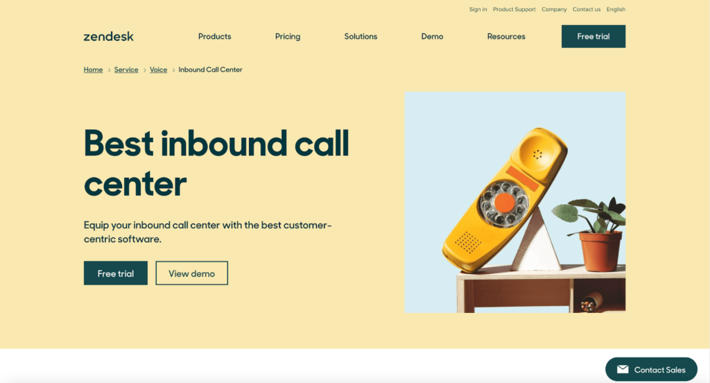 Zendesk Inbound Call Center landing page