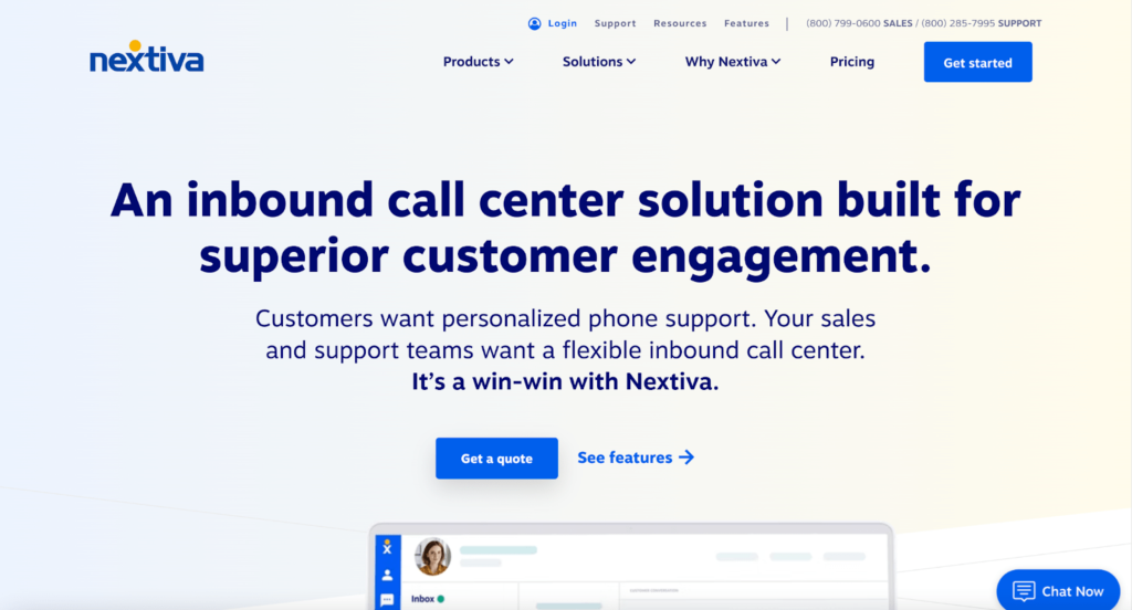 Nextiva inbound call center landing page