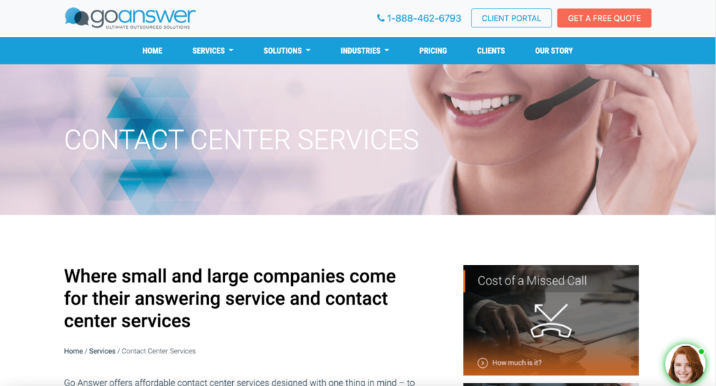 GoAnswer contact center services landing page
