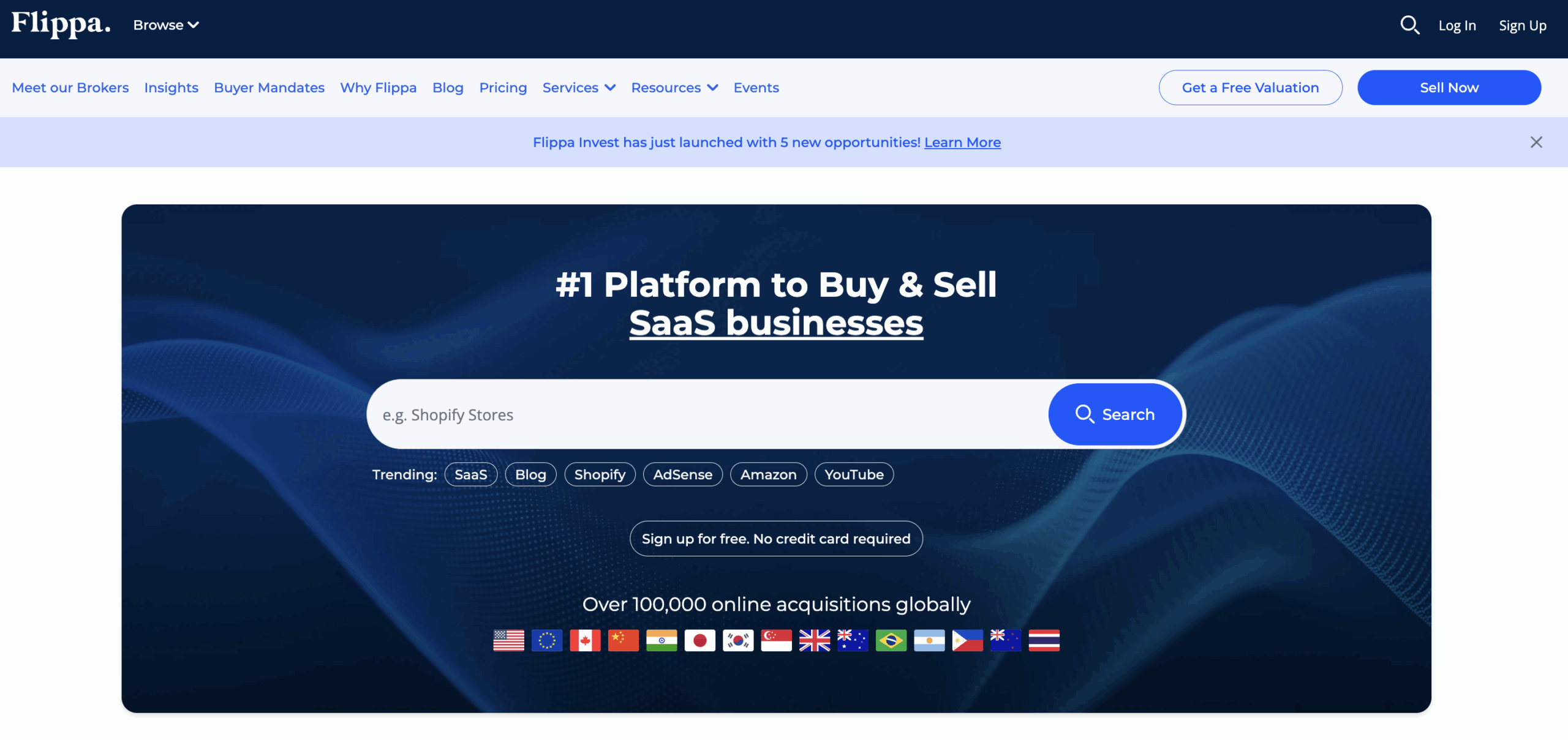 Flippa homepage