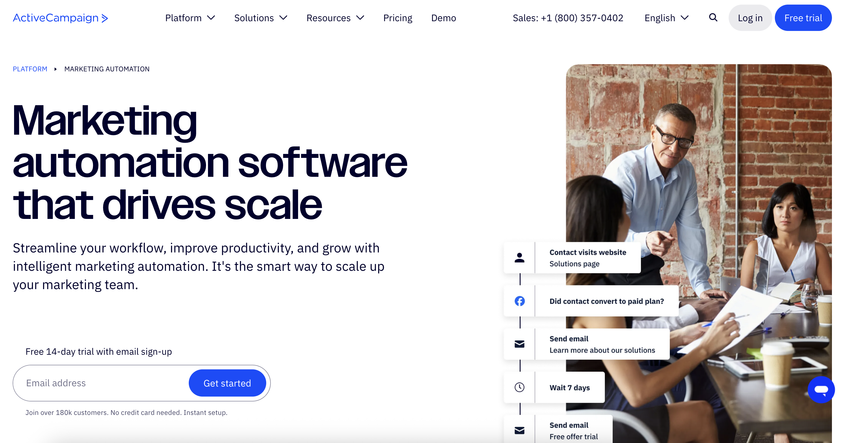 ActiveCampaign Marketing Automation landing page. 
