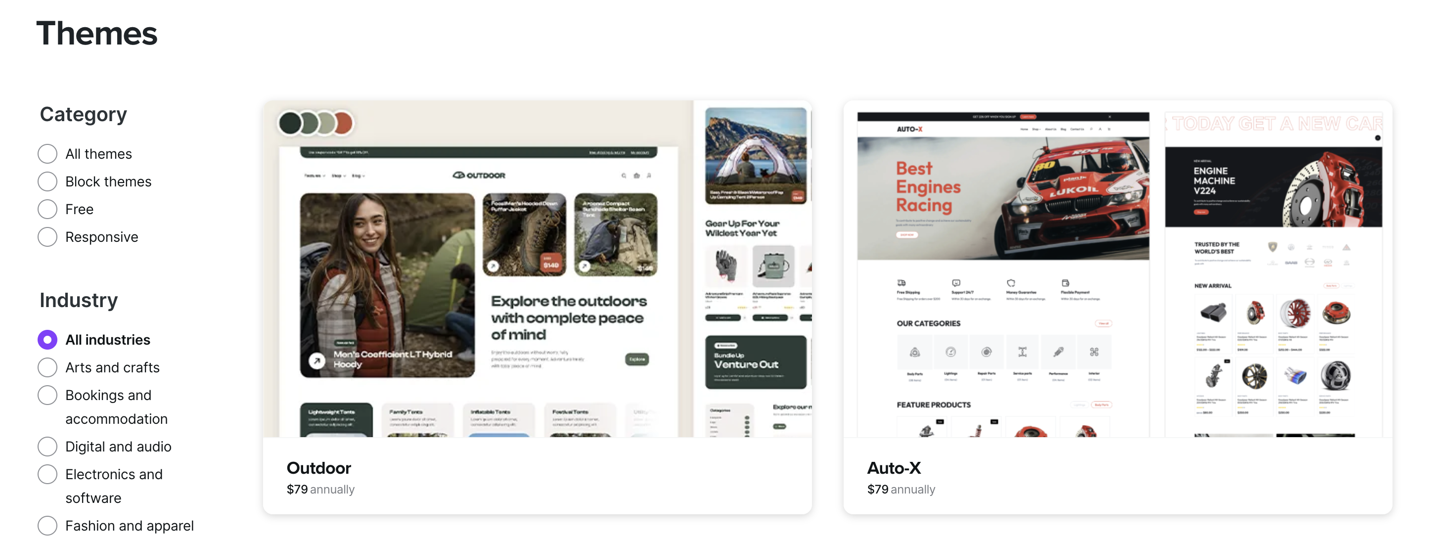 Screenshot of the website page for the WooCommerce Themes Store