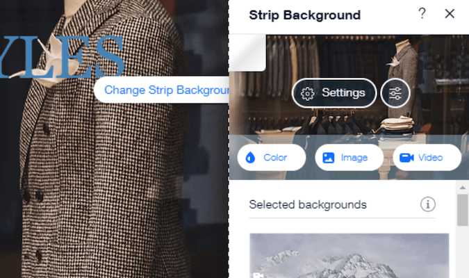 Screenshot of Wix choose background image feature.