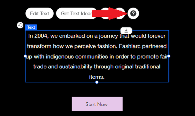 Screenshot of Wix help button on elements.