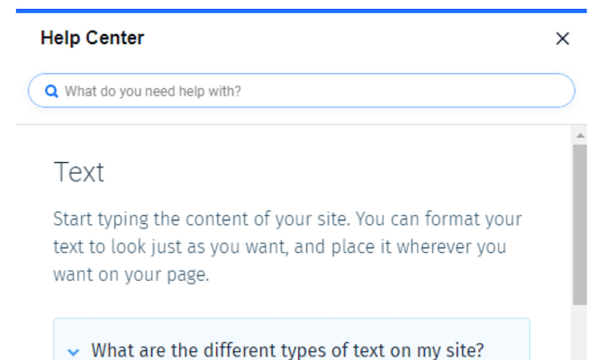 Screenshot of Wix help center.