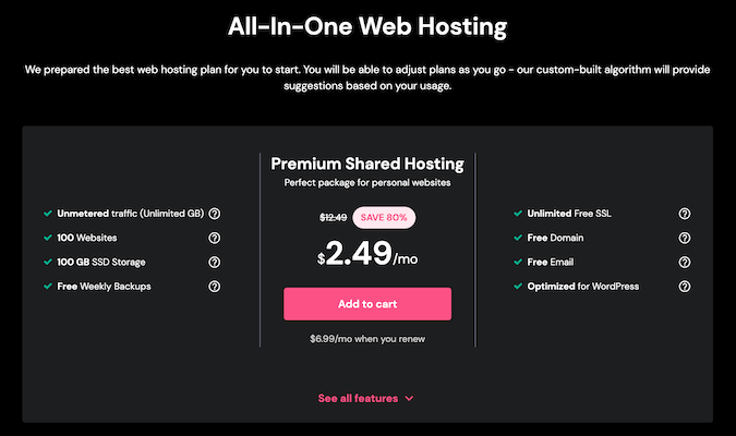 Screenshot of Hostinger's web hosting pricing plans.