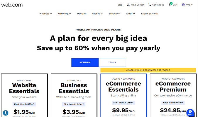 Web.com pricing plans