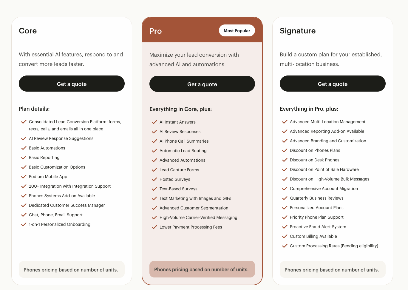 Podium pricing page