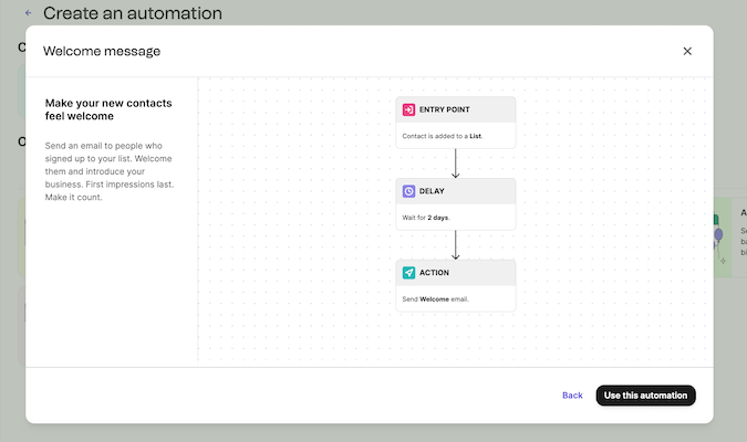 Three steps in an automation setup for Brevo. 