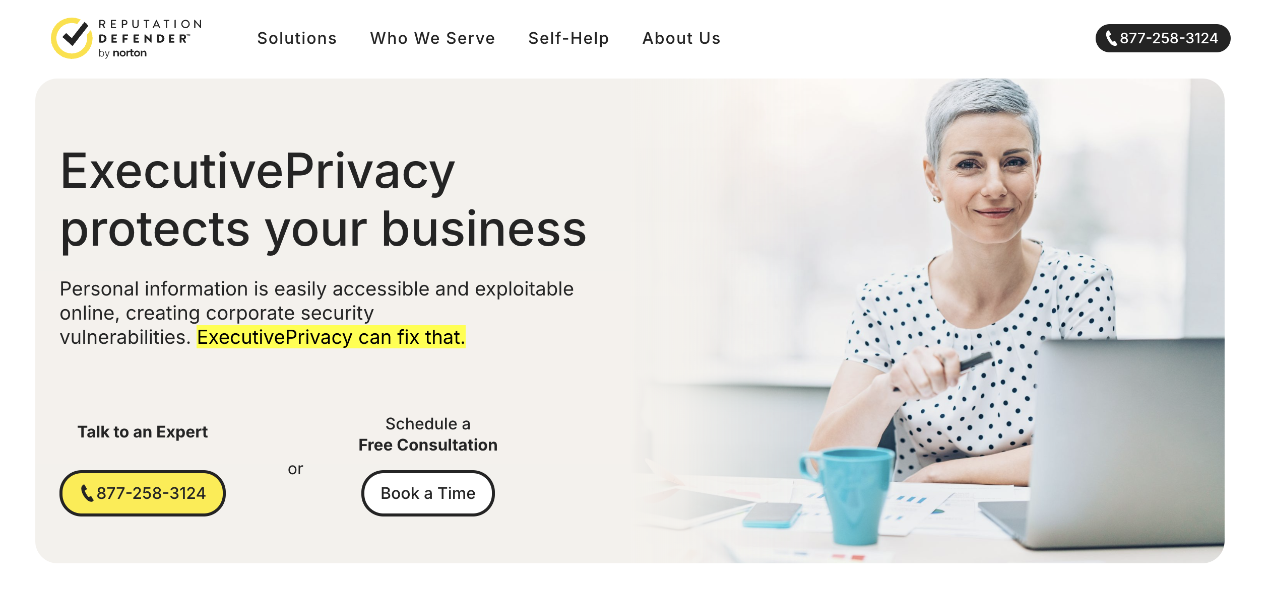 Screenshot from ReputationDefender Digital Privacy Management webpage