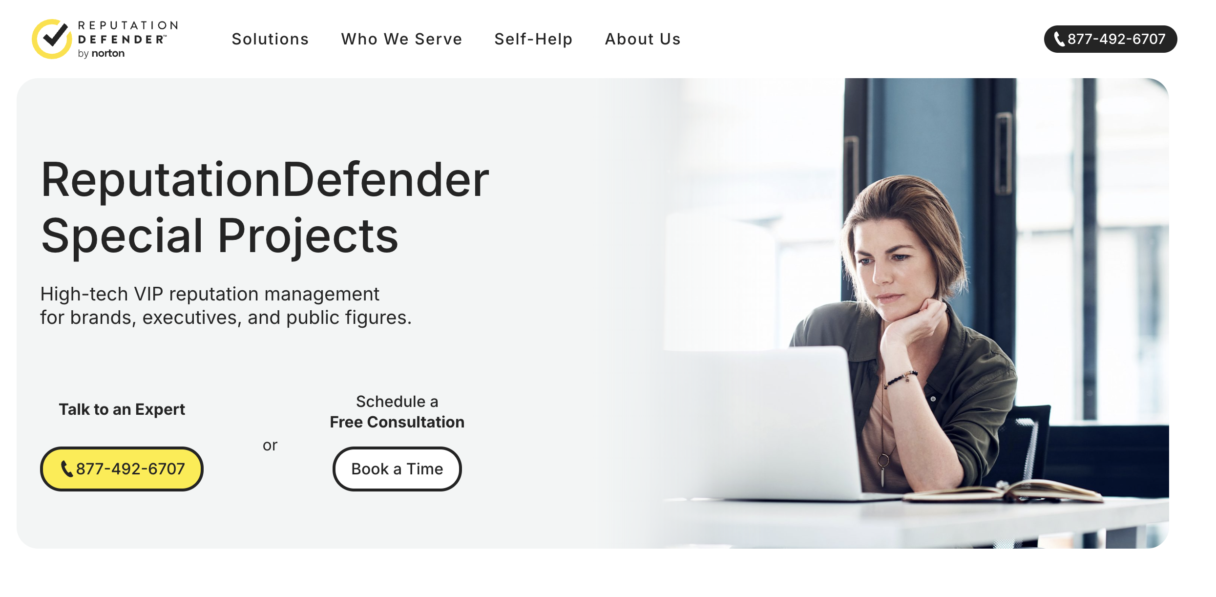 Screenshot of ReputationDefender VIP services webpage 