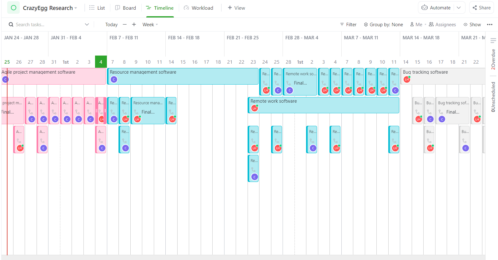 Assigned tasks in ClickUp's roadmap view