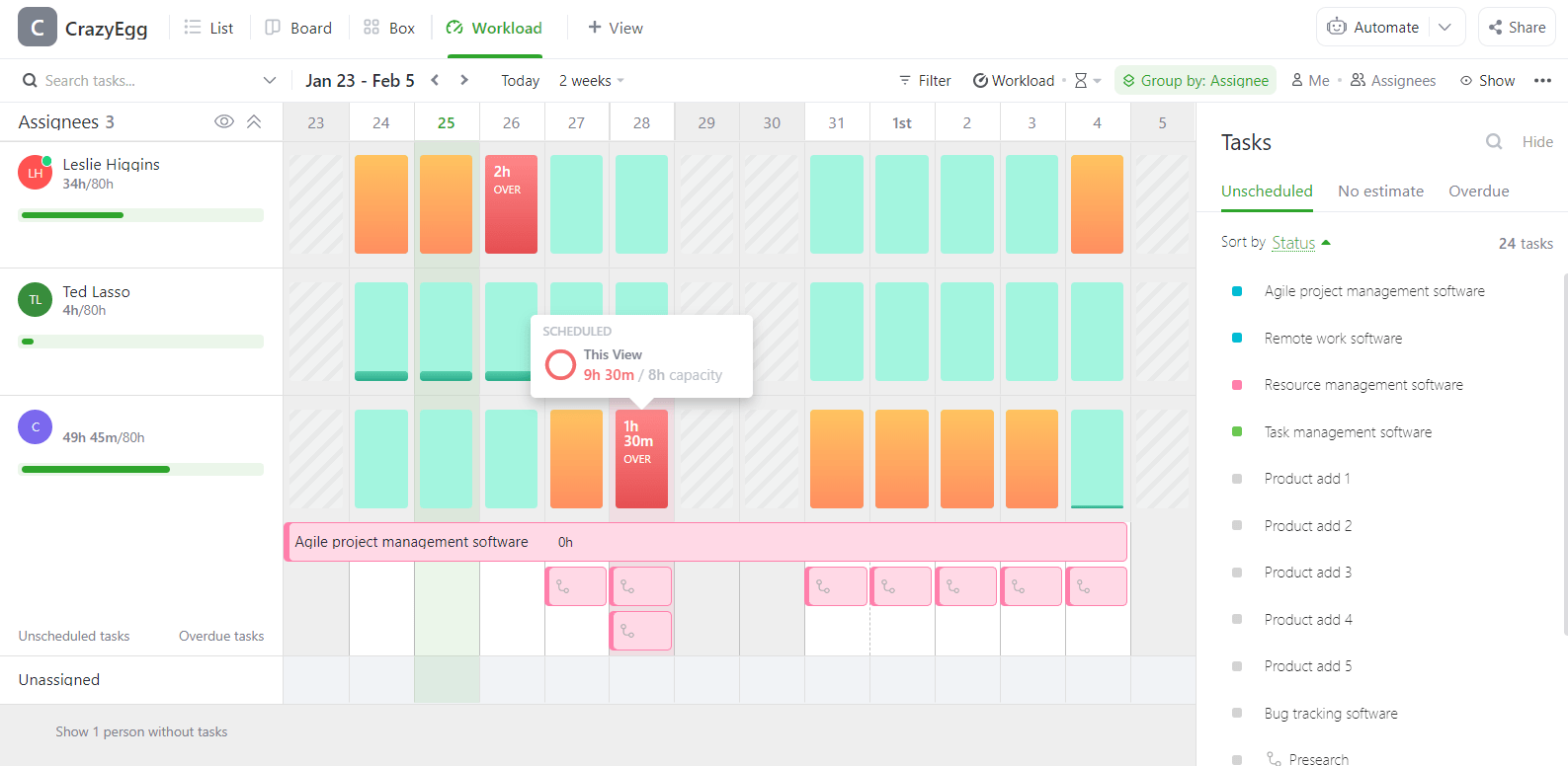 Workload balancing tool in ClickUp