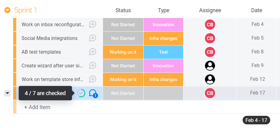 Viewing ckecklist progress in Monday.com list view