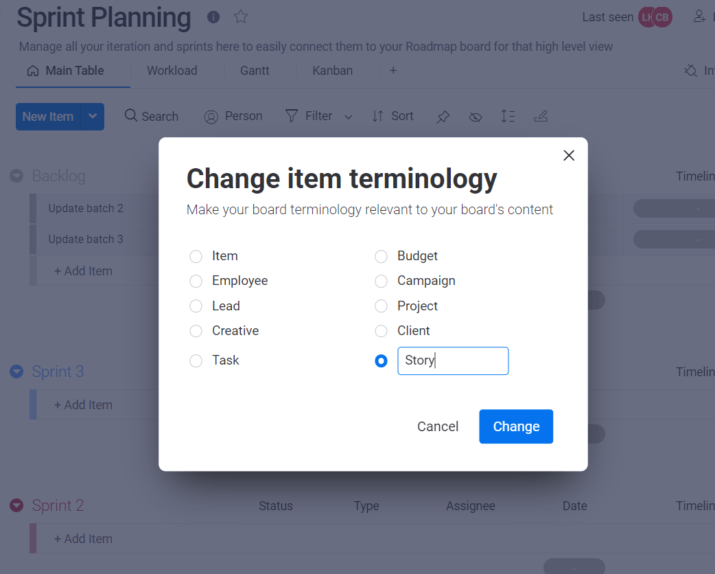 Changing platform terminology in Monday.com