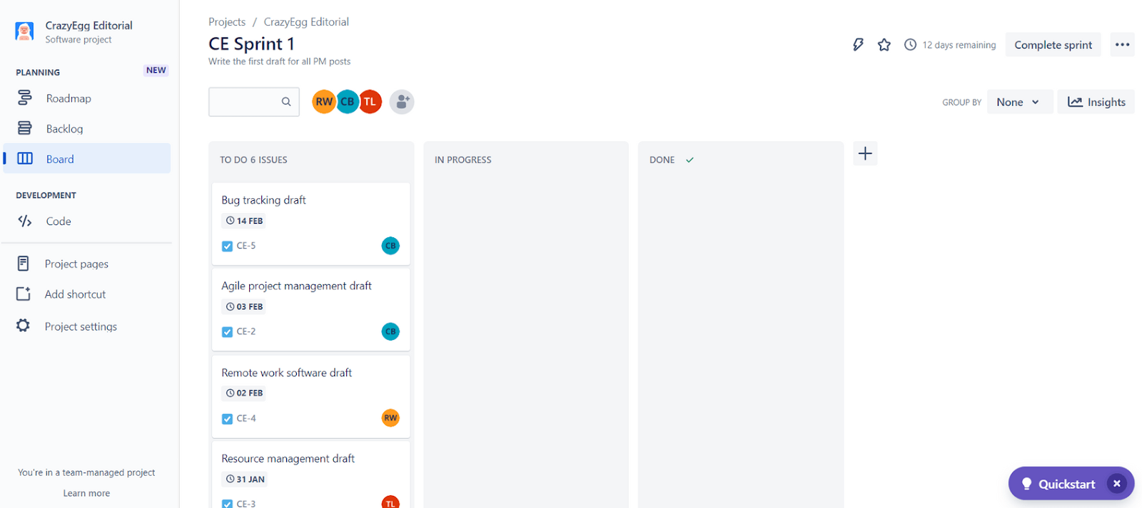 Kanban view in Jira for sprint planning