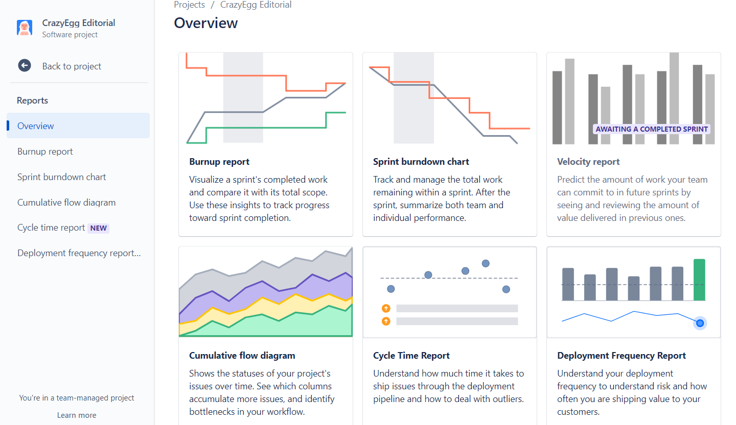 Agile reporting options in Jira