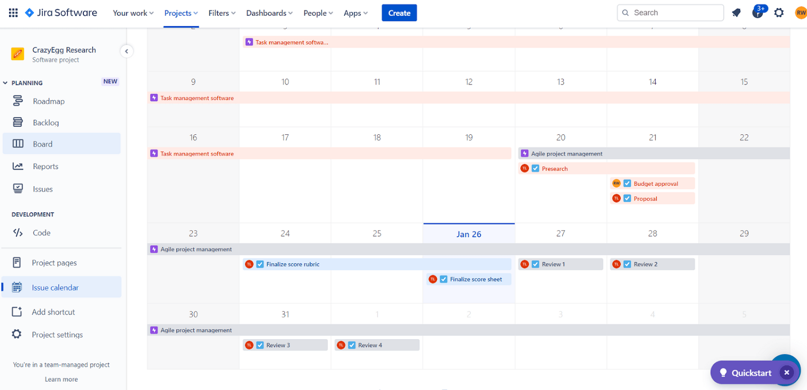 Calendar view in Jira