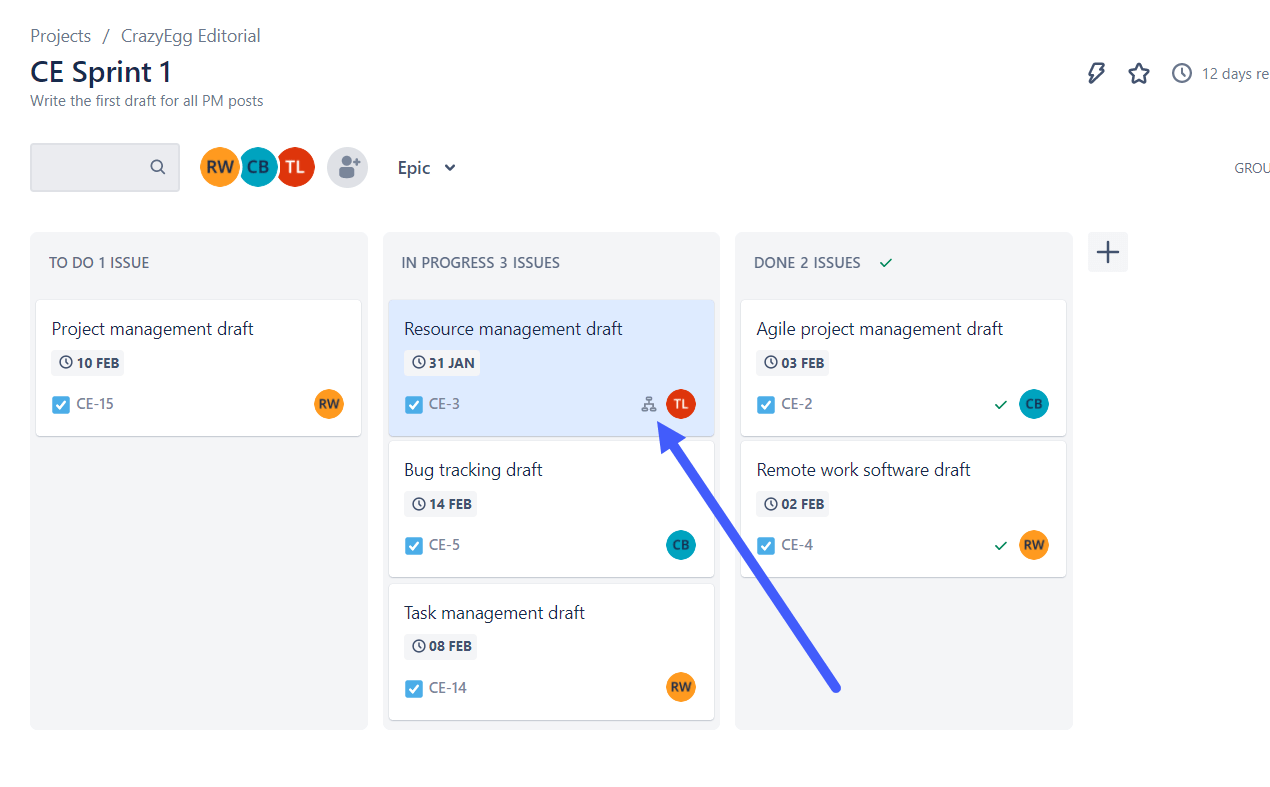 Subtask indicator icon in Jira's Kanban board view