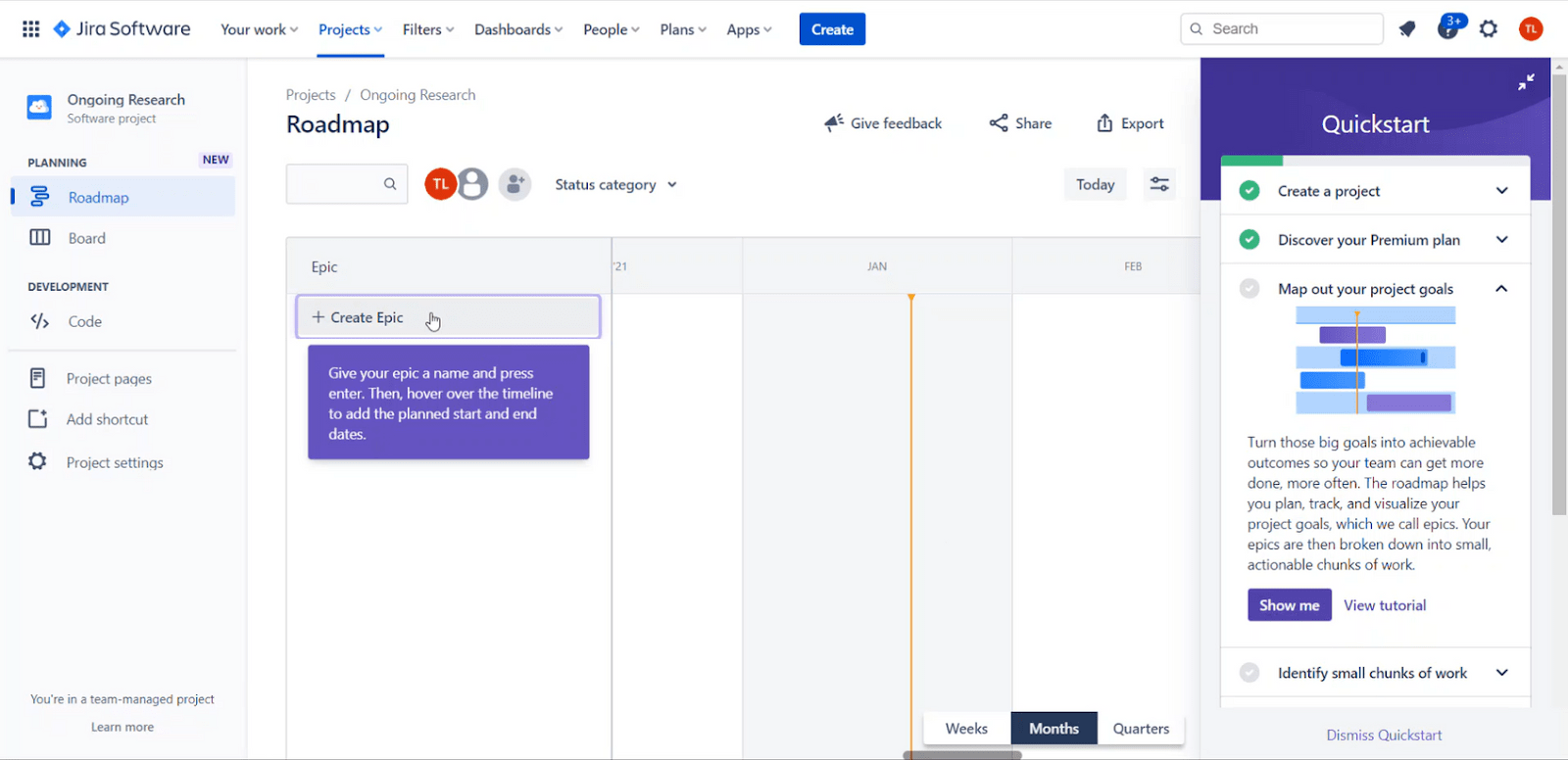 Quickstart guide during Jira onboarding