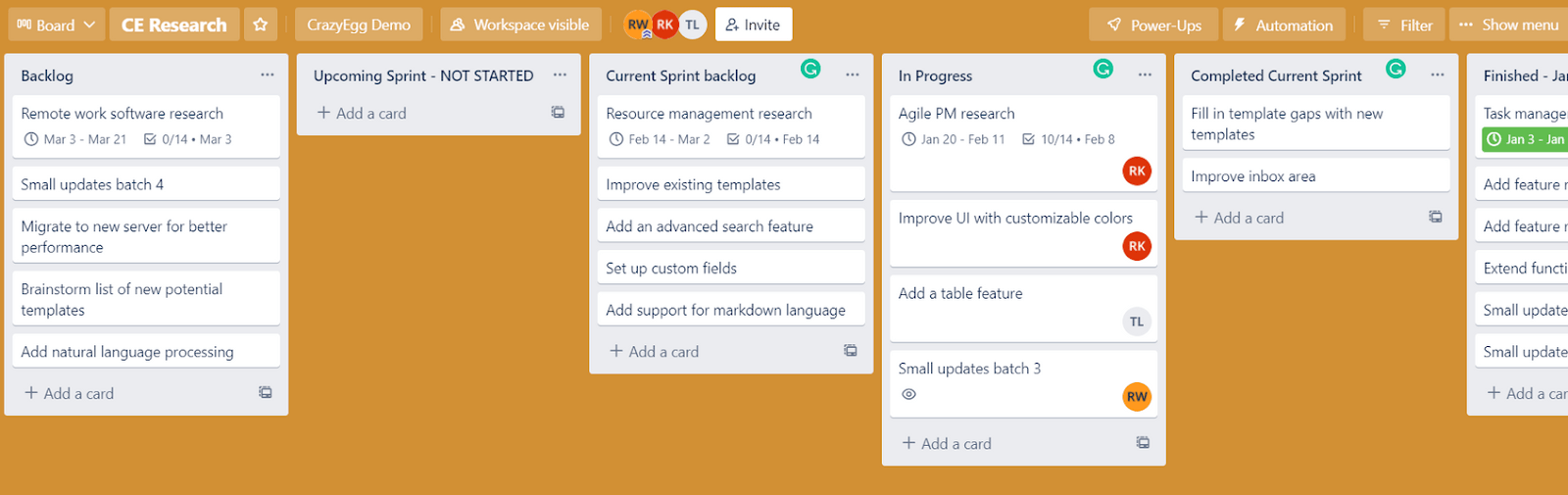 Example of a Kanban board in Trello