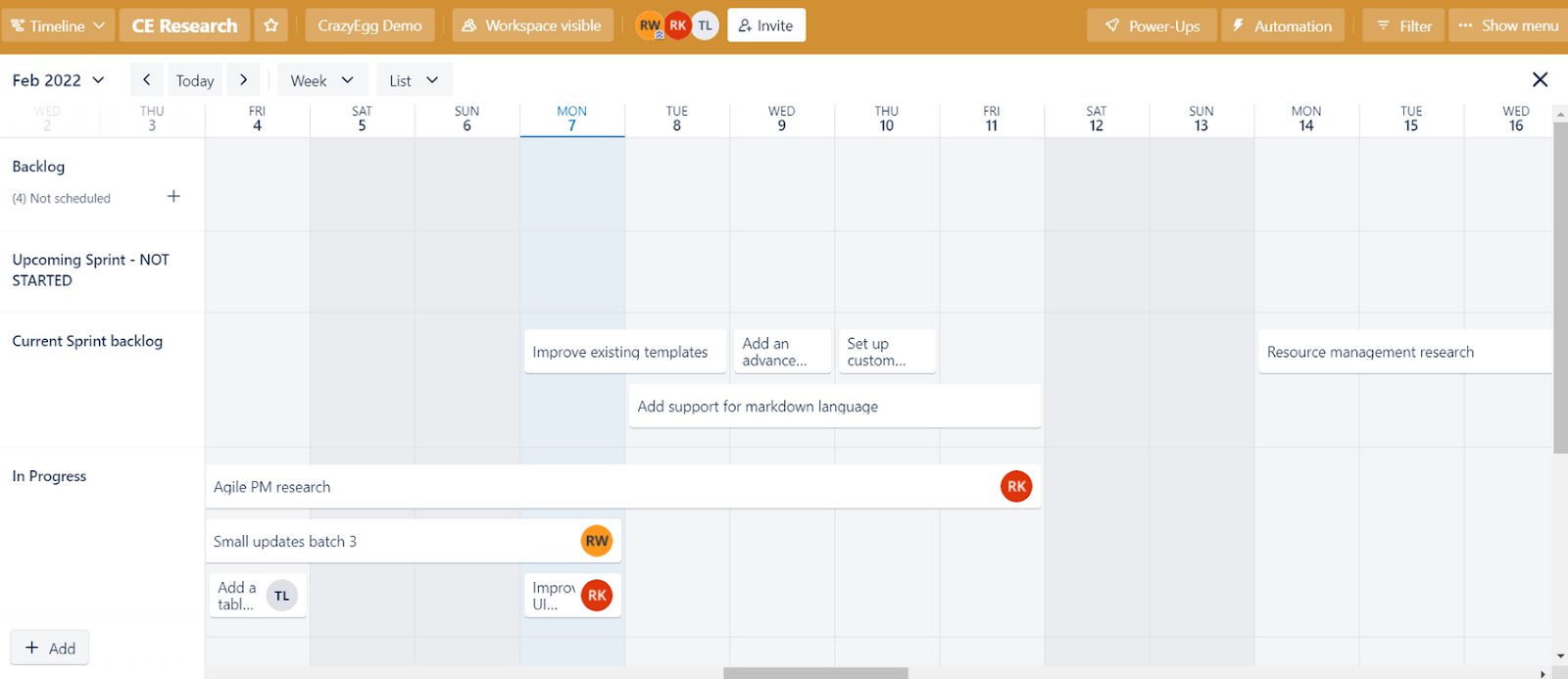 Roadmap view in Trello