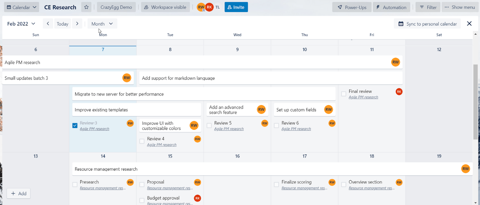 Calendar view in Trello