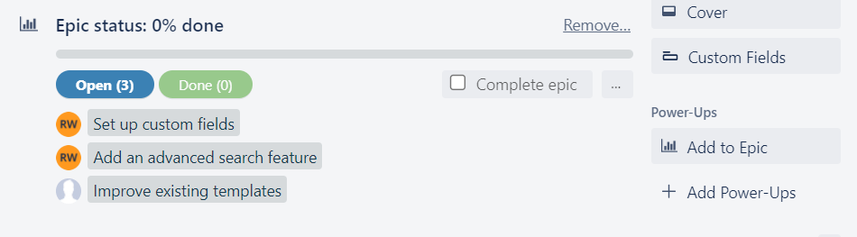 Using Epic cards in Trello