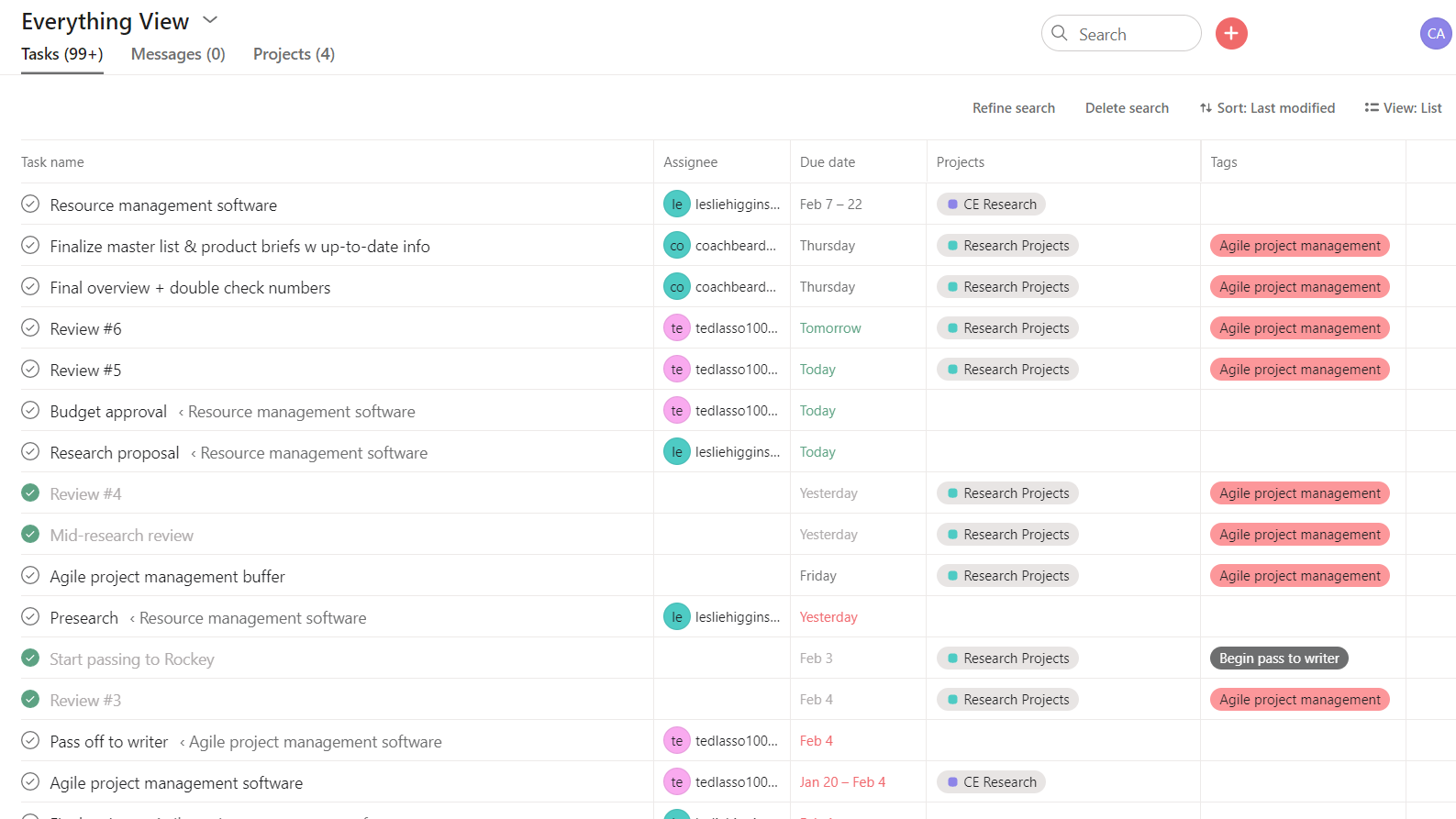 Everything view in Asana