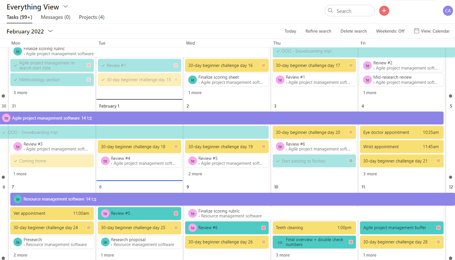 Viewing everything in Asana's calendar view