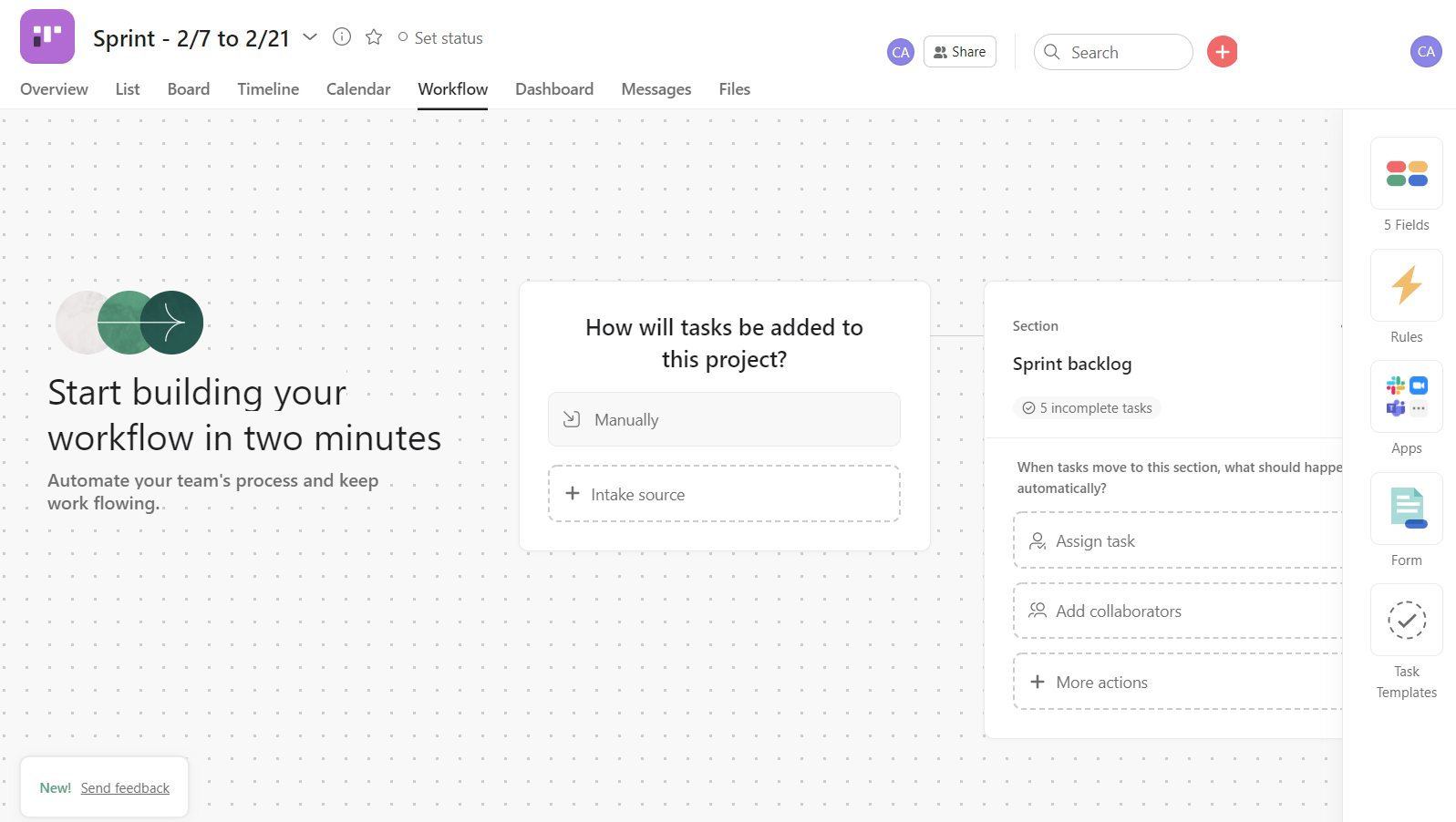 Asana's workflow builder