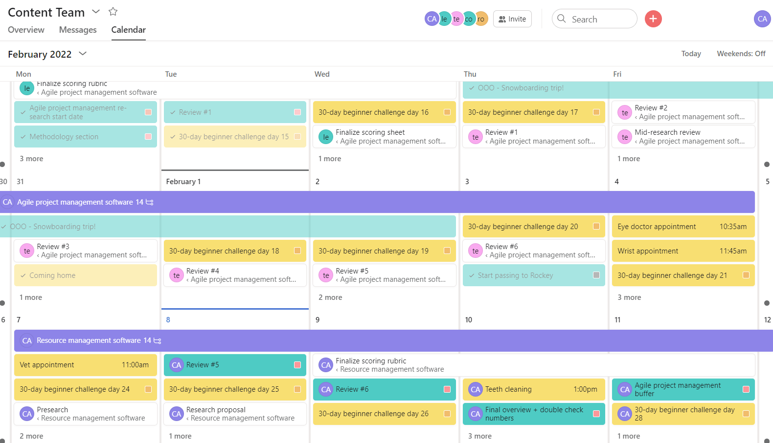 calendar view in Asana