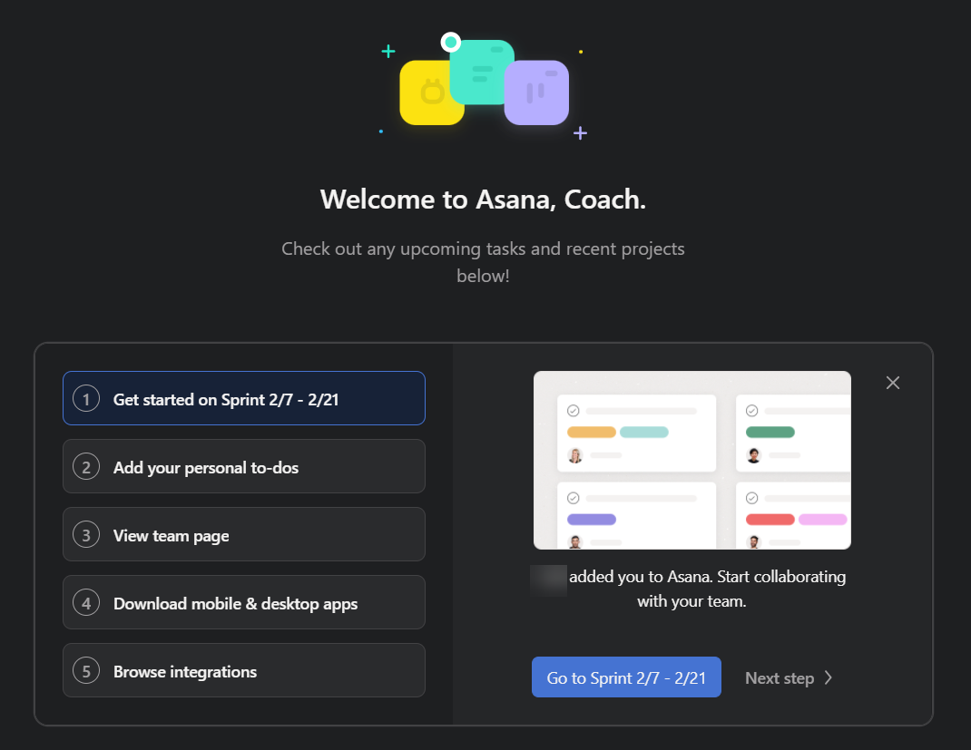 Admin setup checklist in Asana