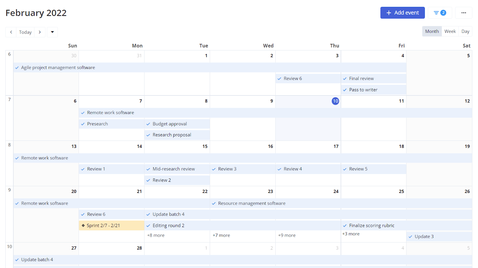 Calendar view in Teamwork