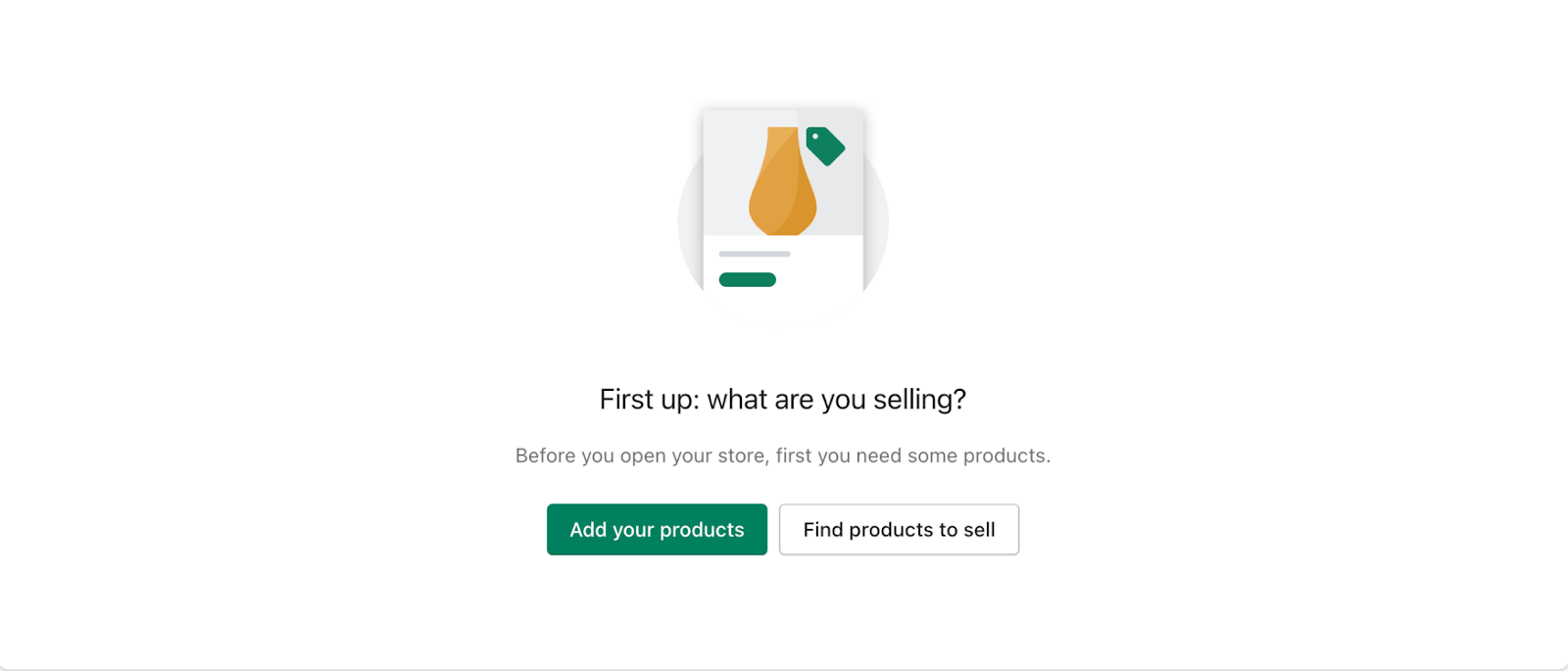 Shopify product page with buttons for adding your products and finding products to sell