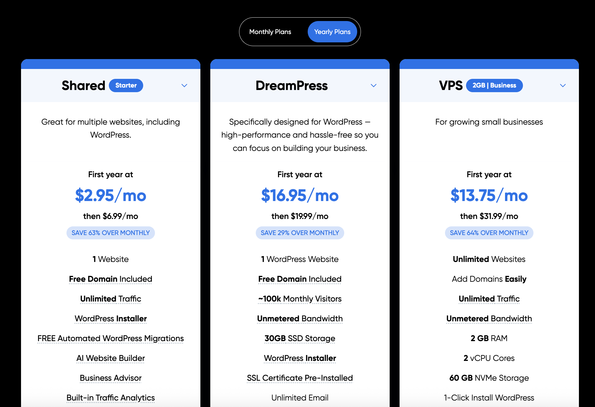 Dreamhost hosting packages