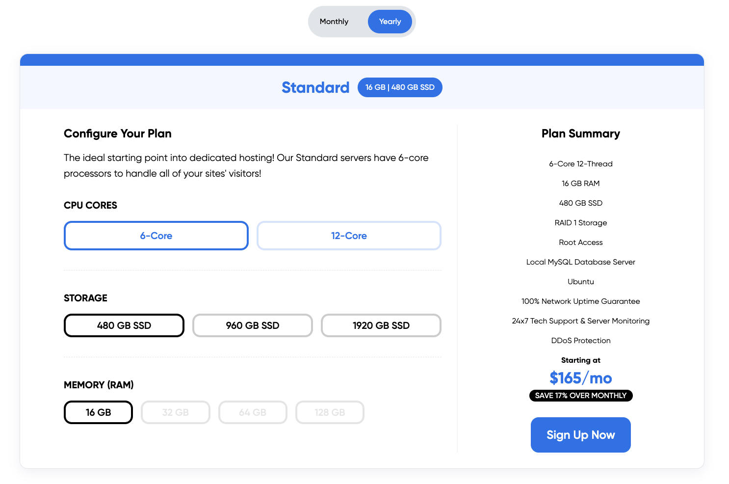 DreamHost dedicated web hosting plan configuration options