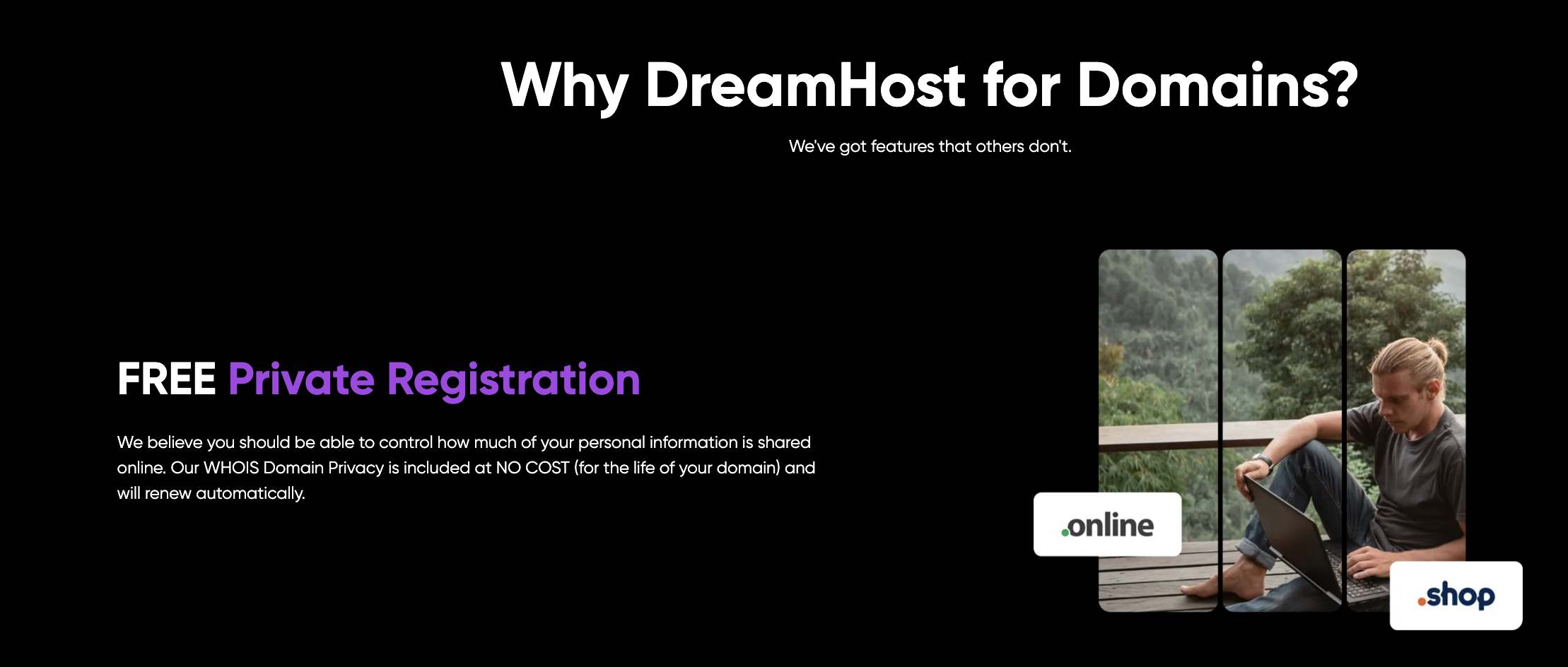 Dreamhost domains landing page
