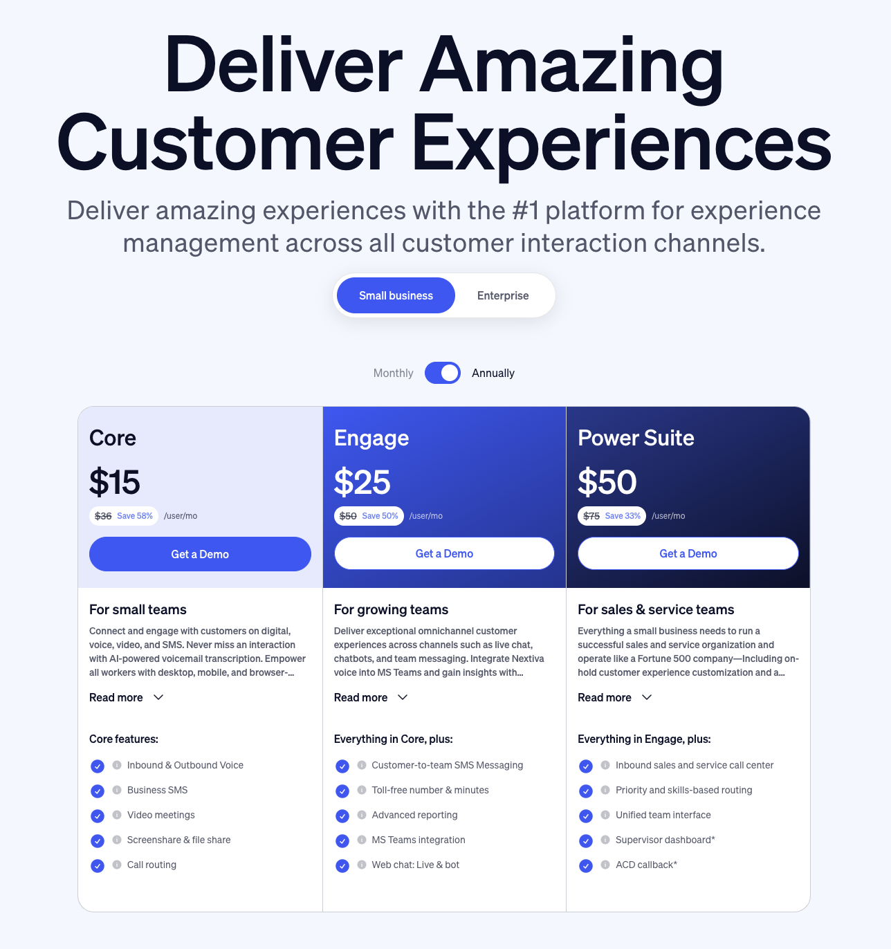 Plans and pricing landing page.