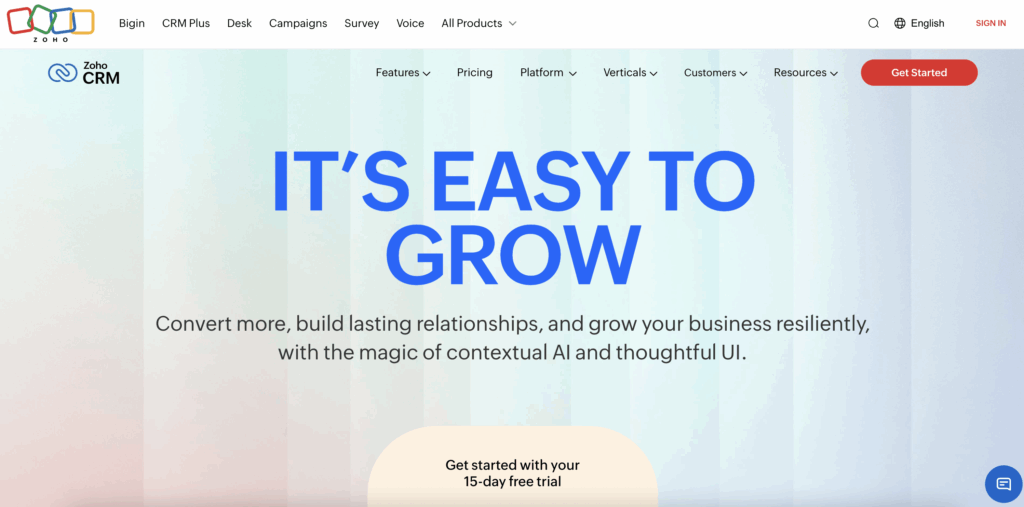 Zoho CRM homepage