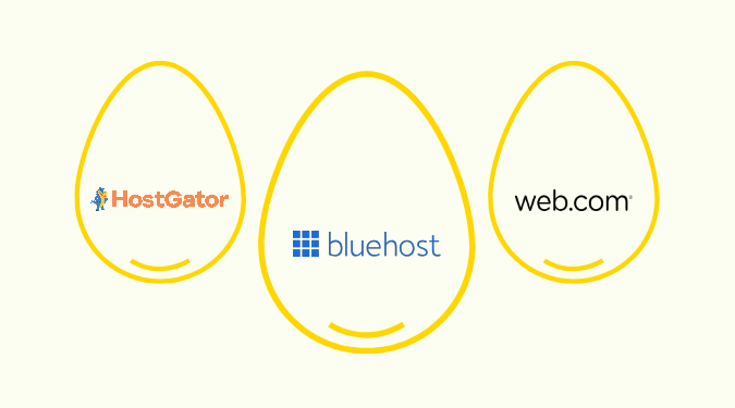 Golden Eggs for Crazy Egg Best Cheap Web Hosting. Includes logos for HostGator, Bluehost, and Web.com