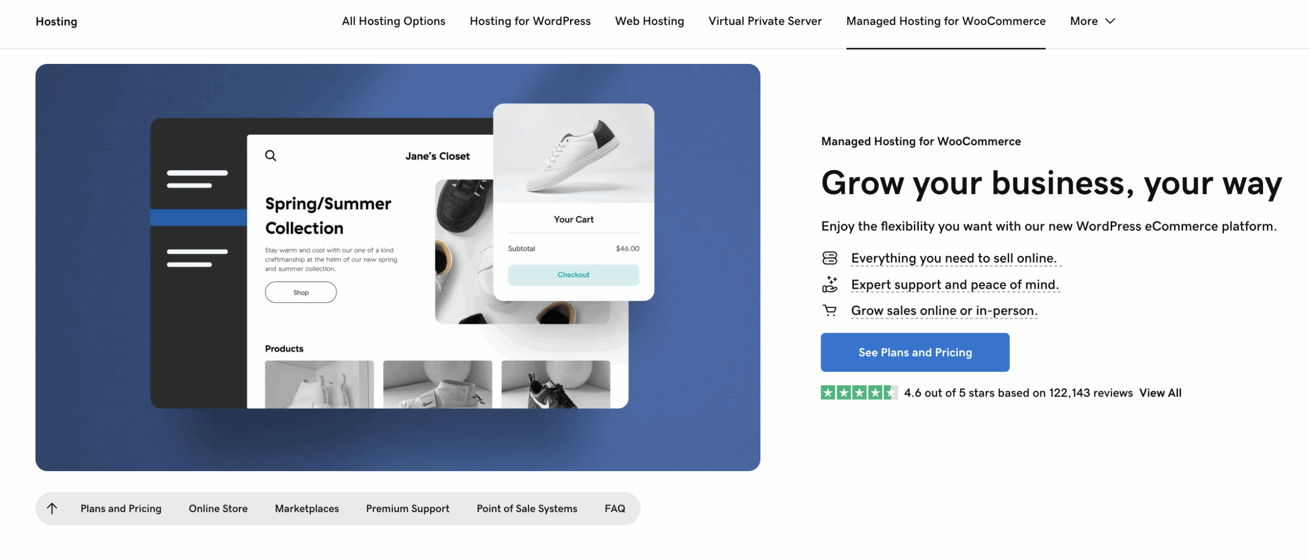 GoDaddy's managed WooCommerce hosting page