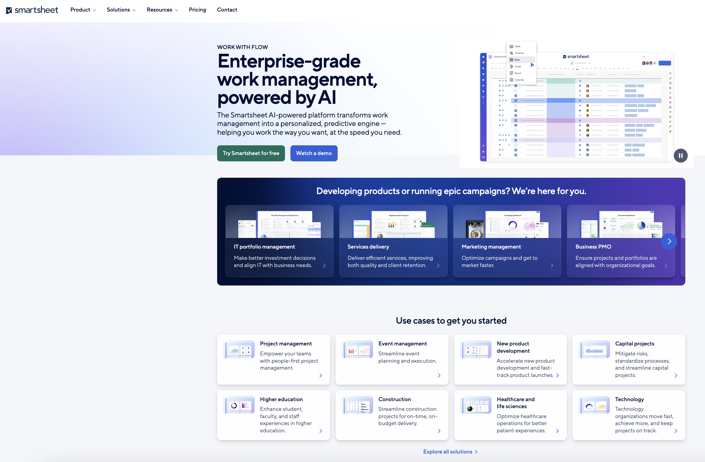 Smartsheet homepage
