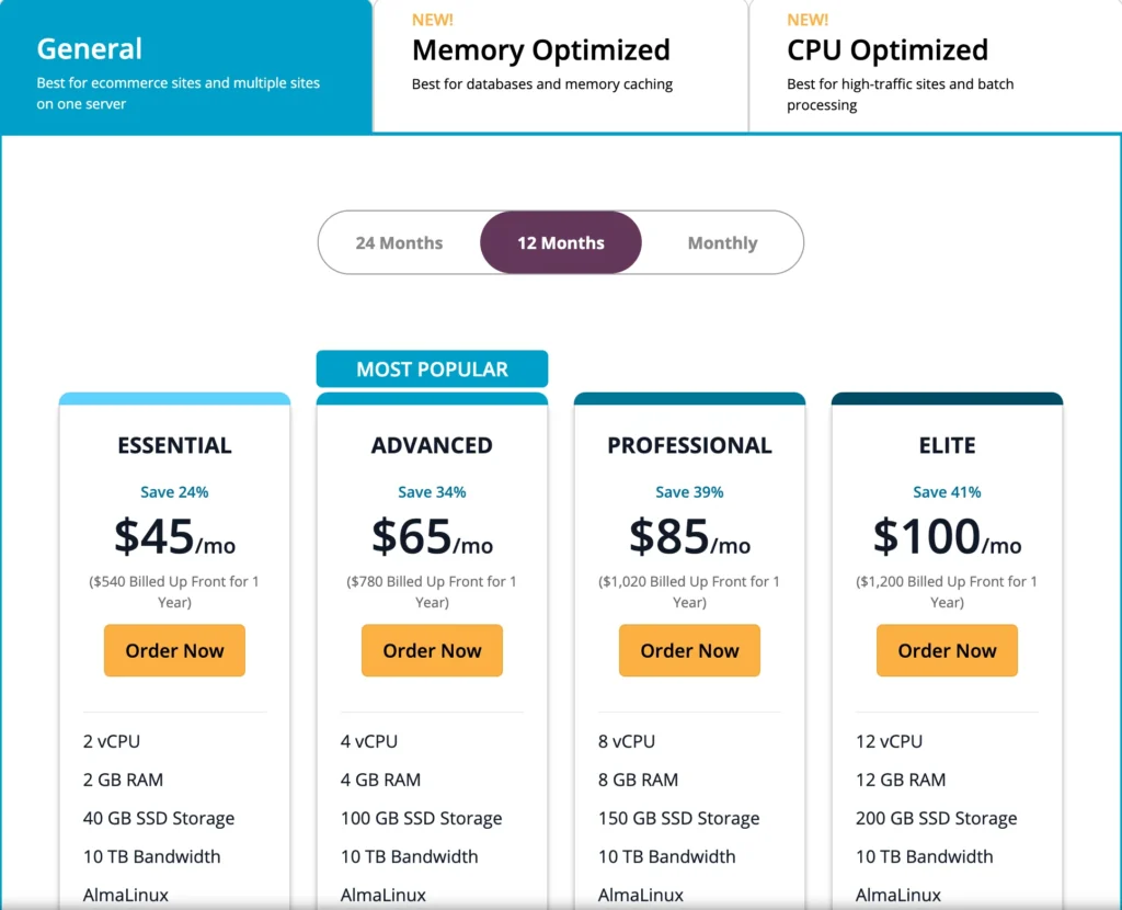 Liquid Web pricing page