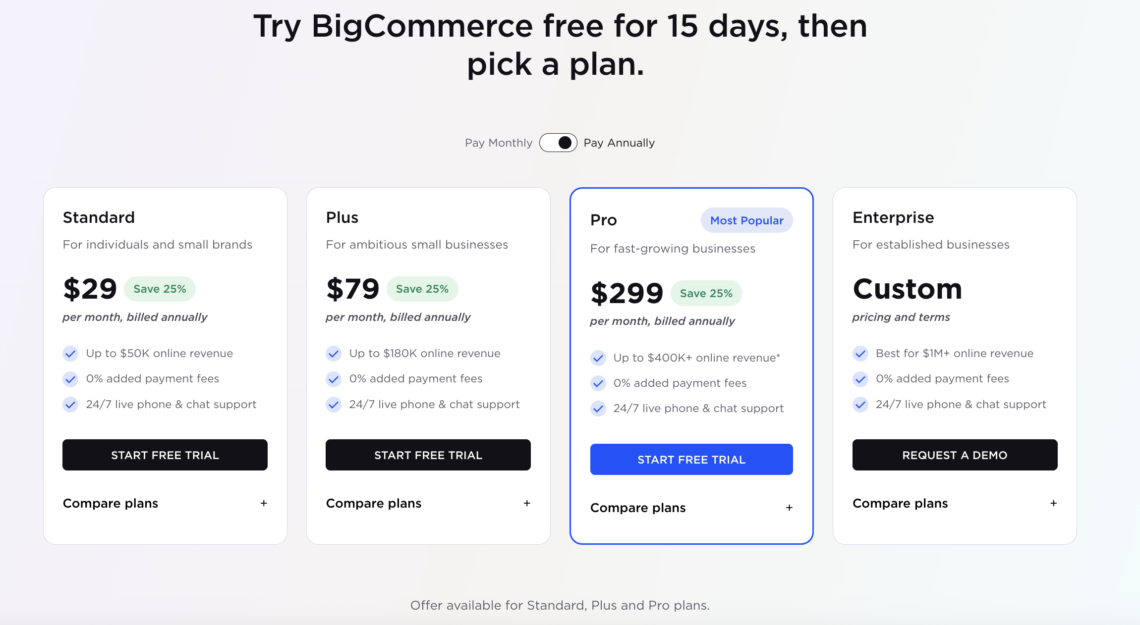 BigCommerce pricing plans