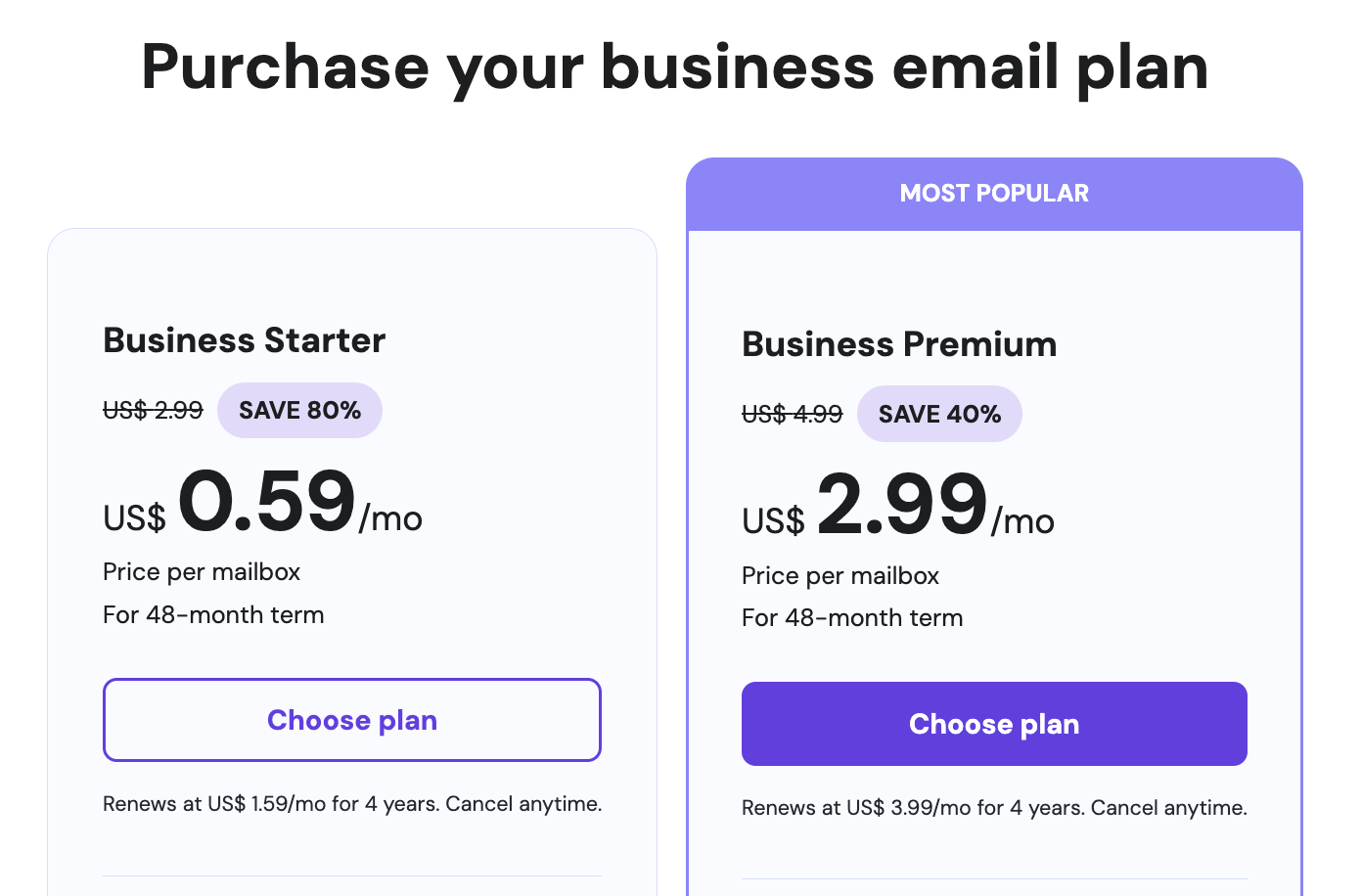 Hostinger email pricing