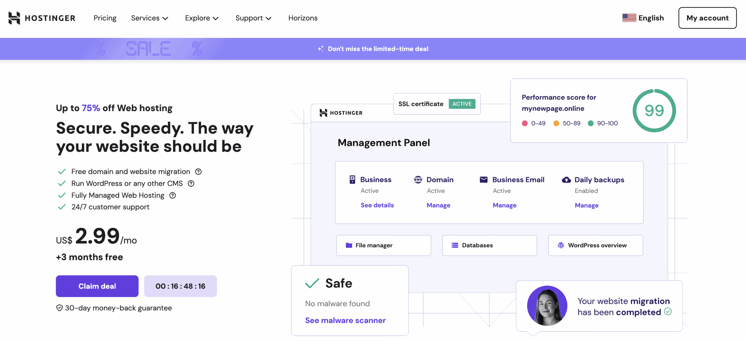 Hostinger web hosting landing page 