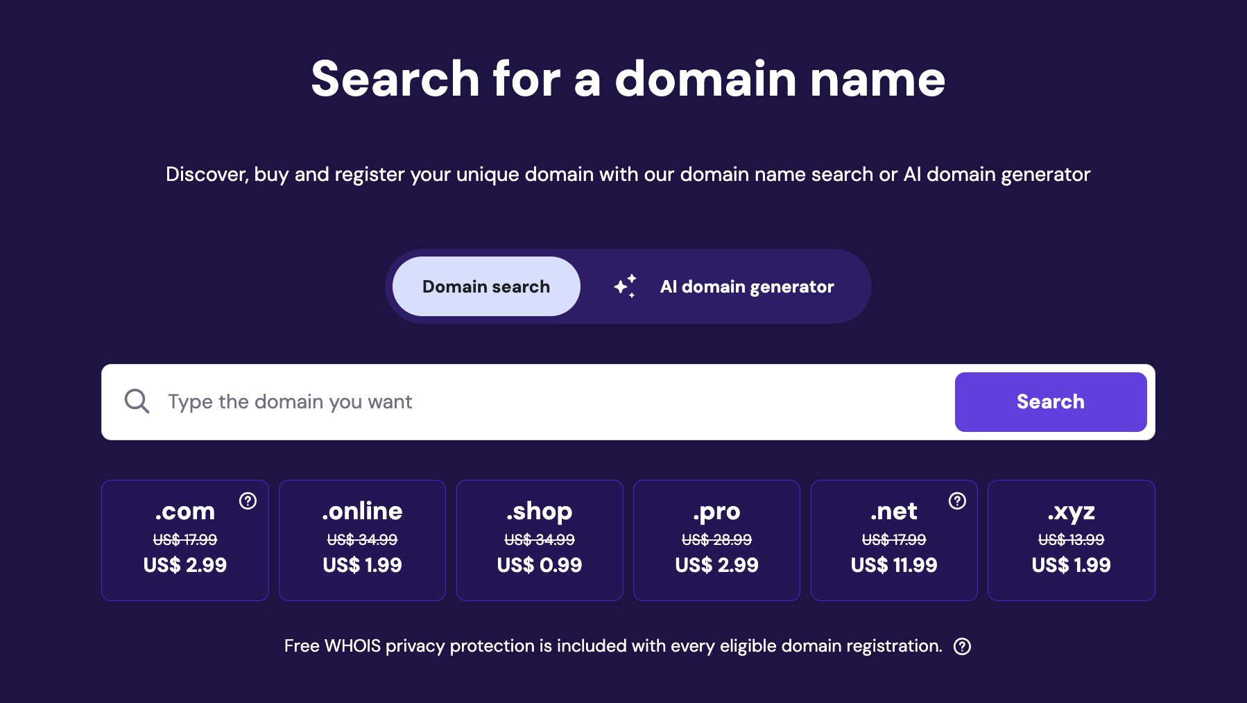 Hostinger domain search