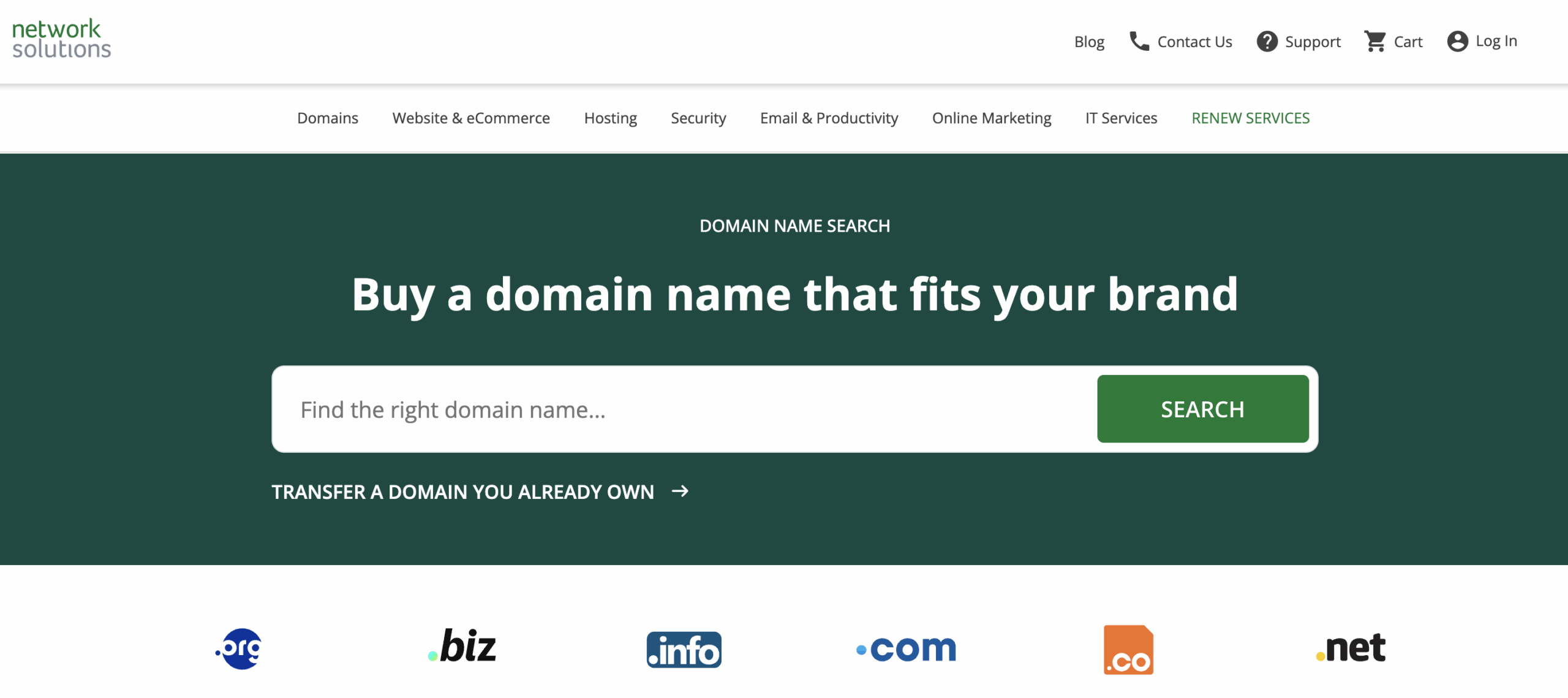 A screenshot of the Network Solutions' web page